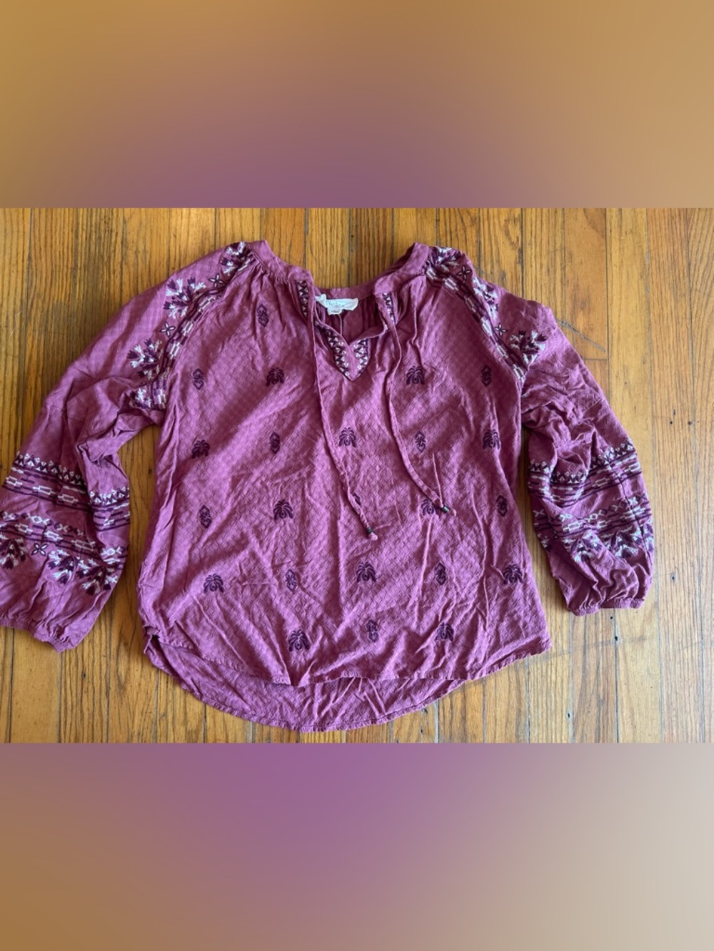 Westbound Plum Embroidered Boho Tie-Front Tunic